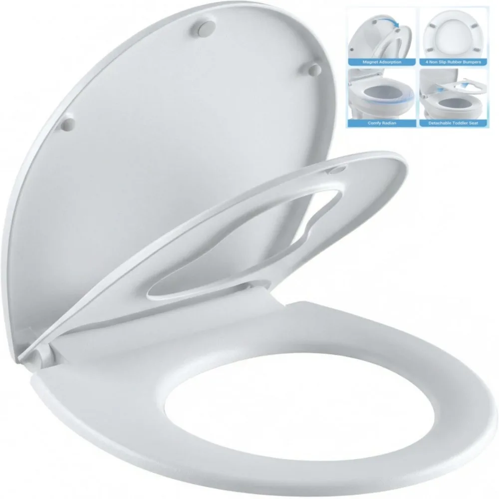 Slow Close Toilet Seat Quiet Lid Durable Anti-Bacterial Simple Top Universal Fit for Standard Toilets Fixing Removable Universal Bathroom Accessories