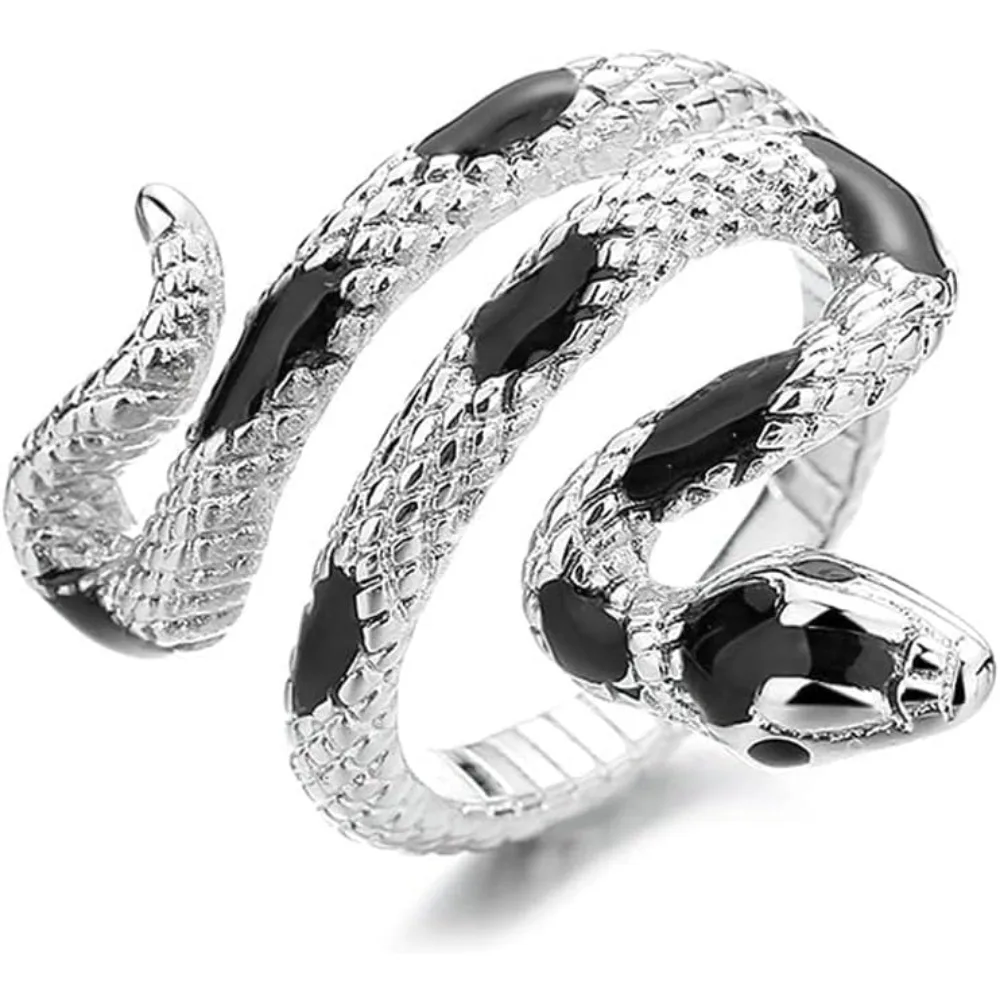 Volare Snake Ring for Women Goth Snake Ring Silver Statement Ring Open Punk Snake Adjustable Ring Jewelry