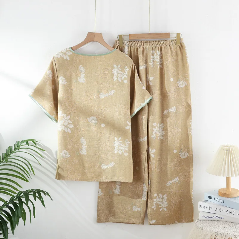 2025 ฤดูใบไม้ผลิ/ฤดูร้อนใหม่ผู้หญิงชุดนอนชุดไม้ไผ่เส้นใยเจ็ดขาและเก้าขากางเกง 2 W ชิ้นเสื้อผ้าสุภาพสตรี