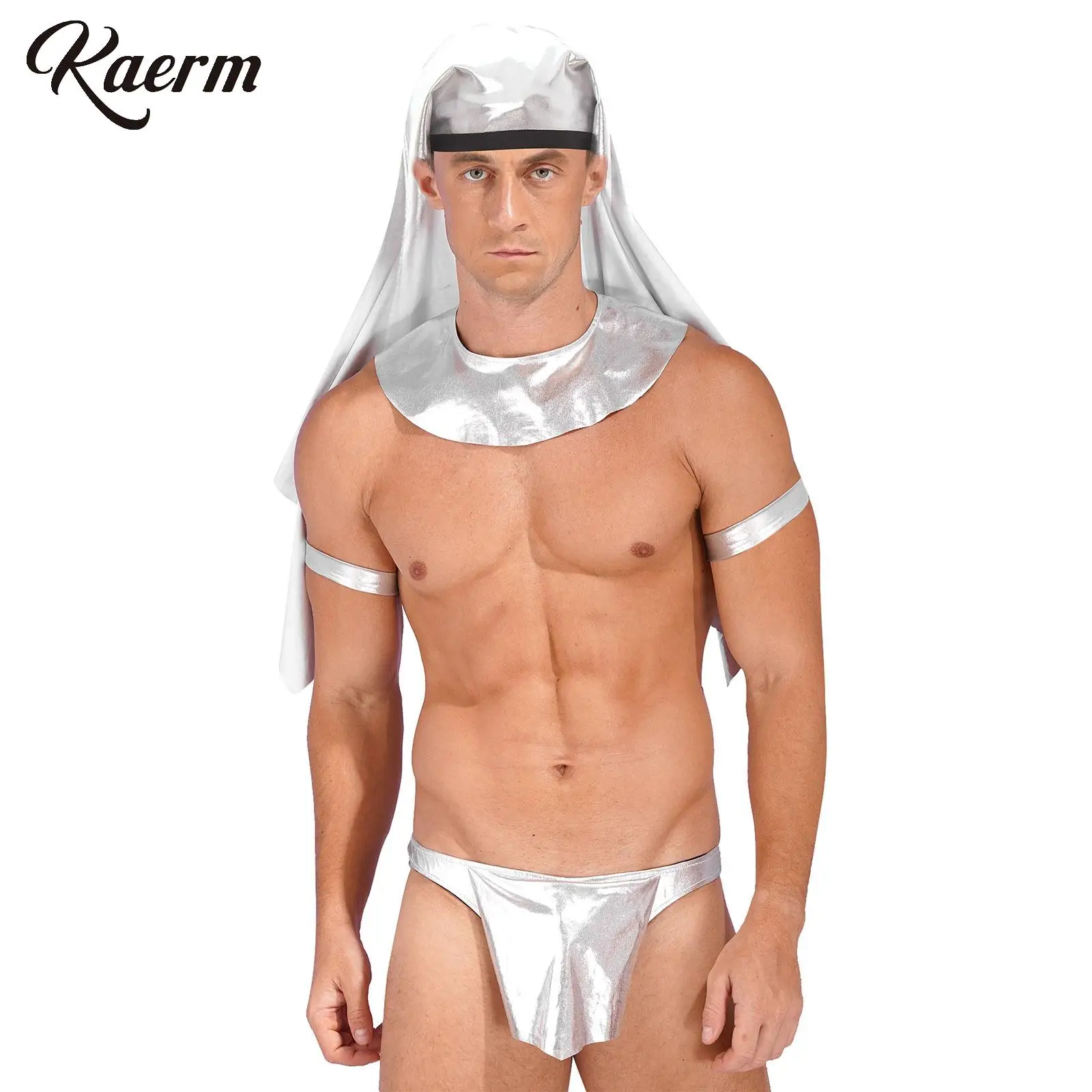 

Men's Sexy Egyptian God Costume Metallic Neck Collar Underwear Skirt with Scarf for Halloween Cosplay Party