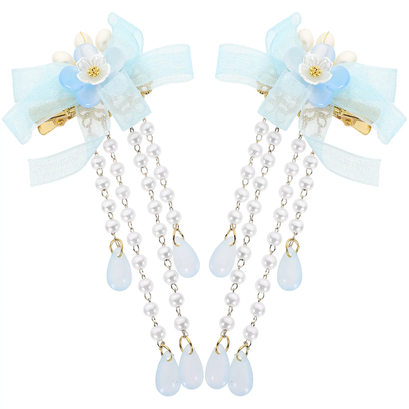 2-個タッセルフラワーヘアクリップエレガントな中国デザインのヘアピン女の子女性ヴィンテージヘアバレッタ彼女へのギフト