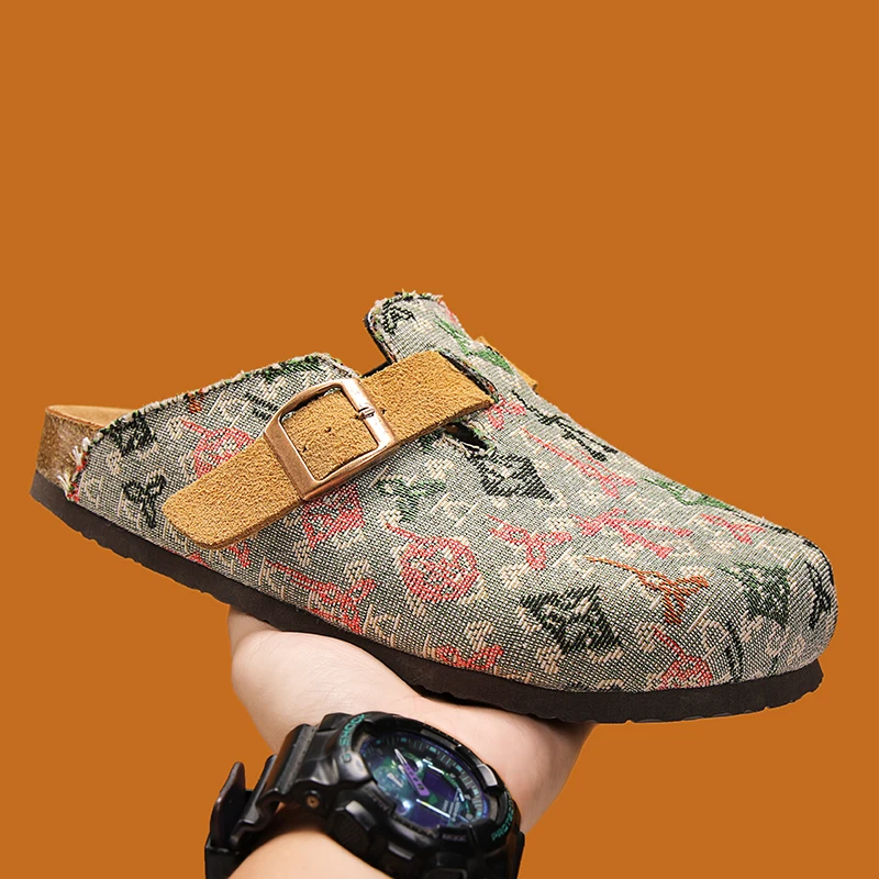 Designer Breathable High Quality Men's Shoe Lightweight Slip-On Bean Bean Sandals Half Sole Summer Casual Shoes Round Toe