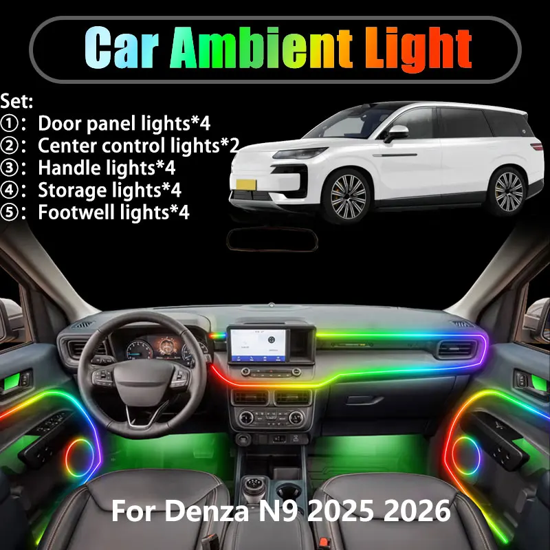 

Для Denza N9 2025 2026 EV PHEV SUV 2/18 в 1, автомобильное окружающее освещение, светодиодный багажник, внутренние светодиодные фонари, USB RGB Ensemble Streamer Auto