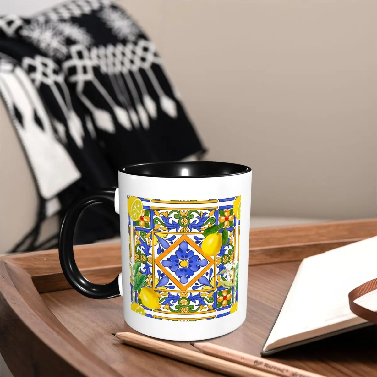 Summer ,Sicilian Tiles ,citrus,oranges Mug Funny Ceramic Coffee Cups Tea Mugs Milk Cup Drinkware Gifts for Woman Man
