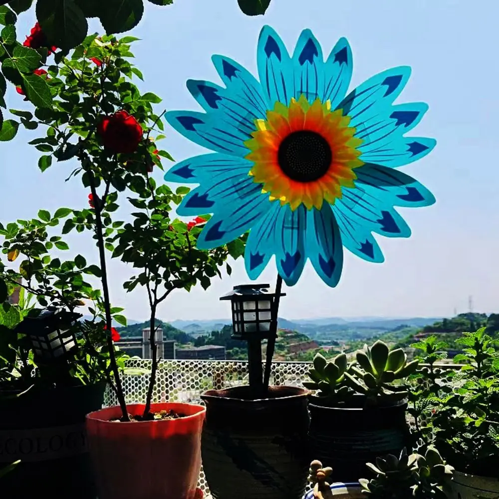 Multistyles Sunflower Windmill PVC Diameter 36+25cm Stake Standing Lawn Flower Pinwheel Garden Yard Wind Spinner