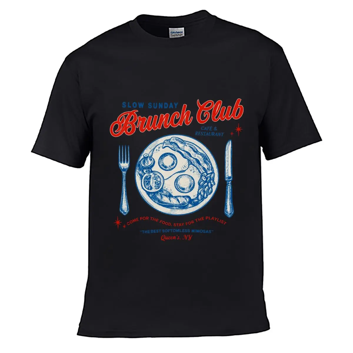 Slow Sunday Brunch Club Cafe Restaurant Food Playlist Mimosas Queens NY Loose Casual T-shirt