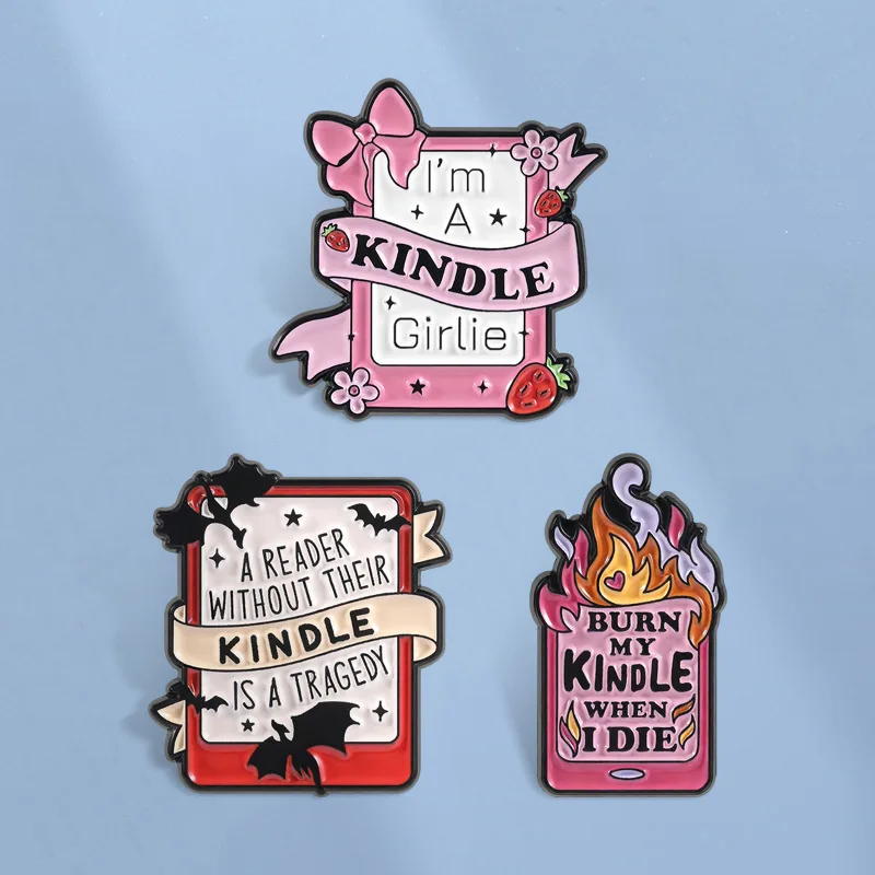 E-book Reader Enamel Pins Cartoon Fantasy Smut Book Reading Brooches Lapel Badge Bookworm Girlie Jewelry Gift for Friends