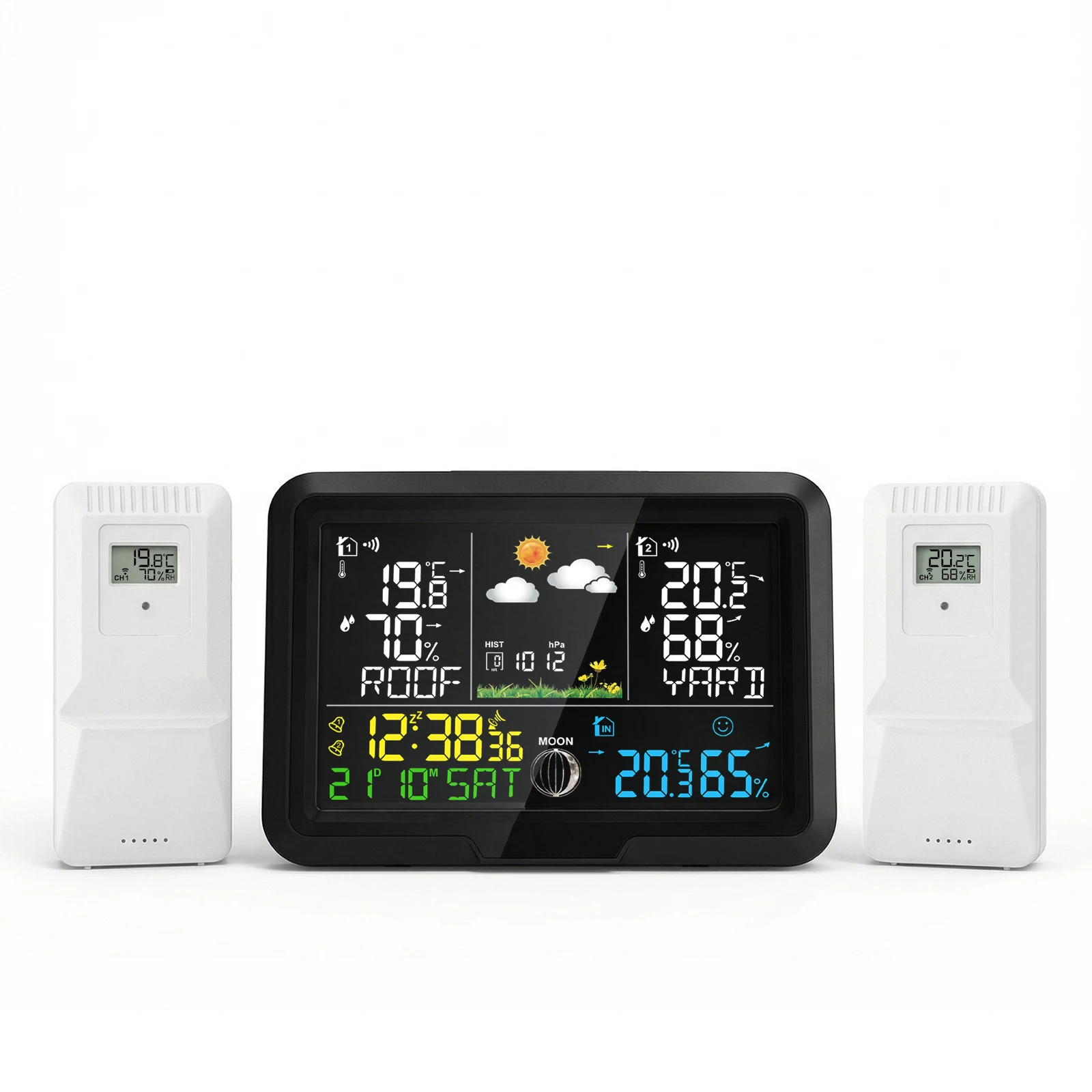 Digital Multi-functional Weather Station, Alarm Clock, Indoor and Outdoor Temperature Sensor, Hygrometer, Calendar 2sensor