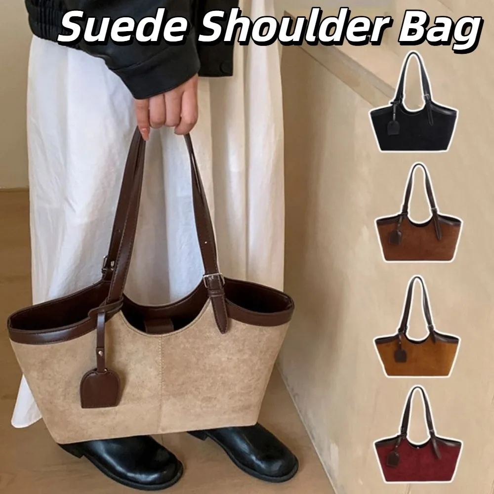 

Sweet Korean Style Suede Shoulder Bag Tote Bag PU Leather Matte PU Handbag Solid Color Large Capacity Underarm Packs Outdoor
