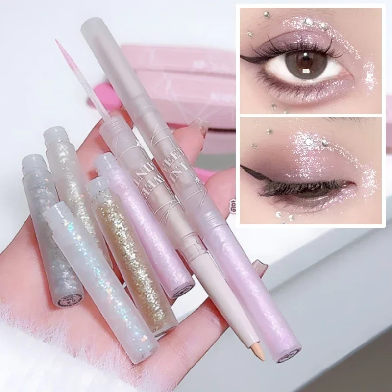 2 in 1 Pearlescent Lying Silkworm Pencil Glitter Eyeshadow Pen Long-lasting Waterproof Shiny Eyeliner Outline Pen Korean Makeup