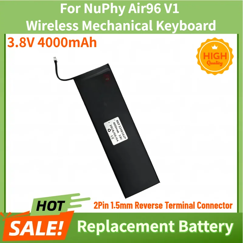 3.8V 4000mAh Replacement Battery for NuPhy Air96 V1 Wireless Mechanical Keyboard, 2Pin 1.5mm Reverse Terminal Connector