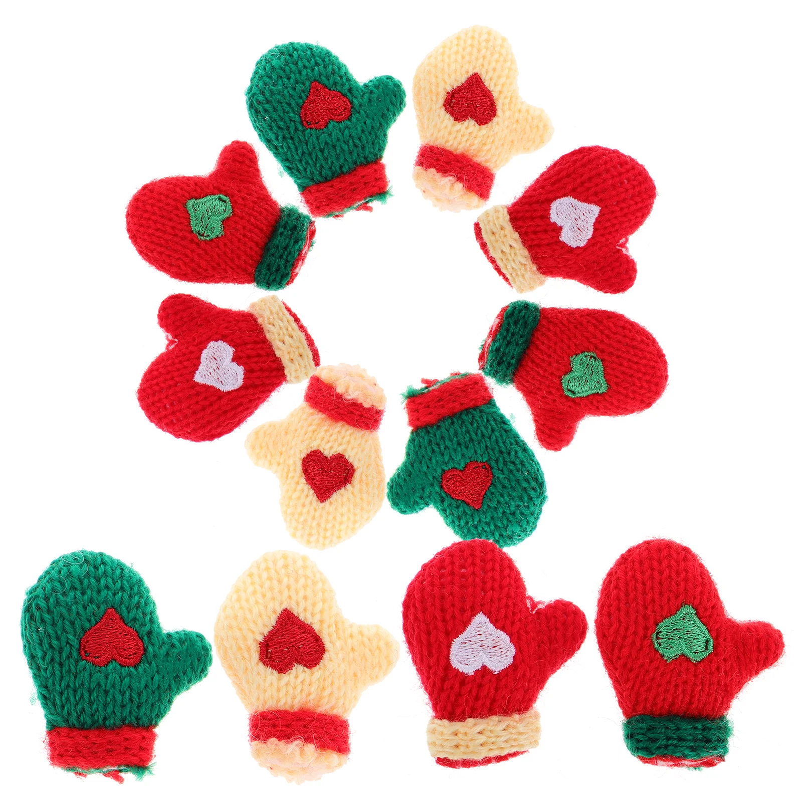 16 Pcs Christmas Woolen Knitted Gloves Decorative DIY Mini Knitting Craft Napkin Small House Plush Miss for