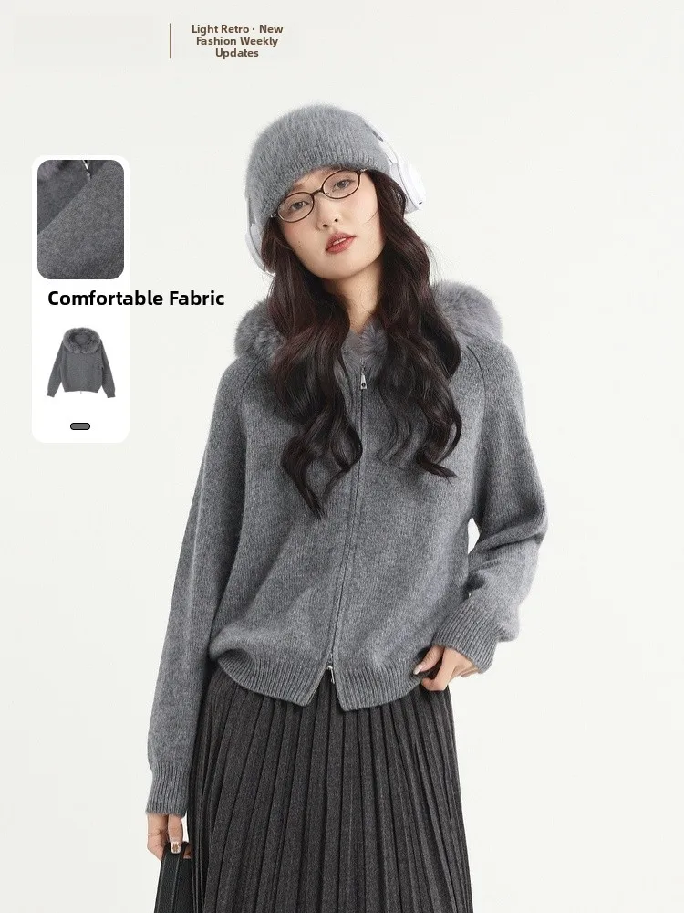 

Ele Zipper Hooded Open Cardigan Sweater Women's Spring New Sle Memory's Start Point 70AC5260 Comfortable Fit Long Sve