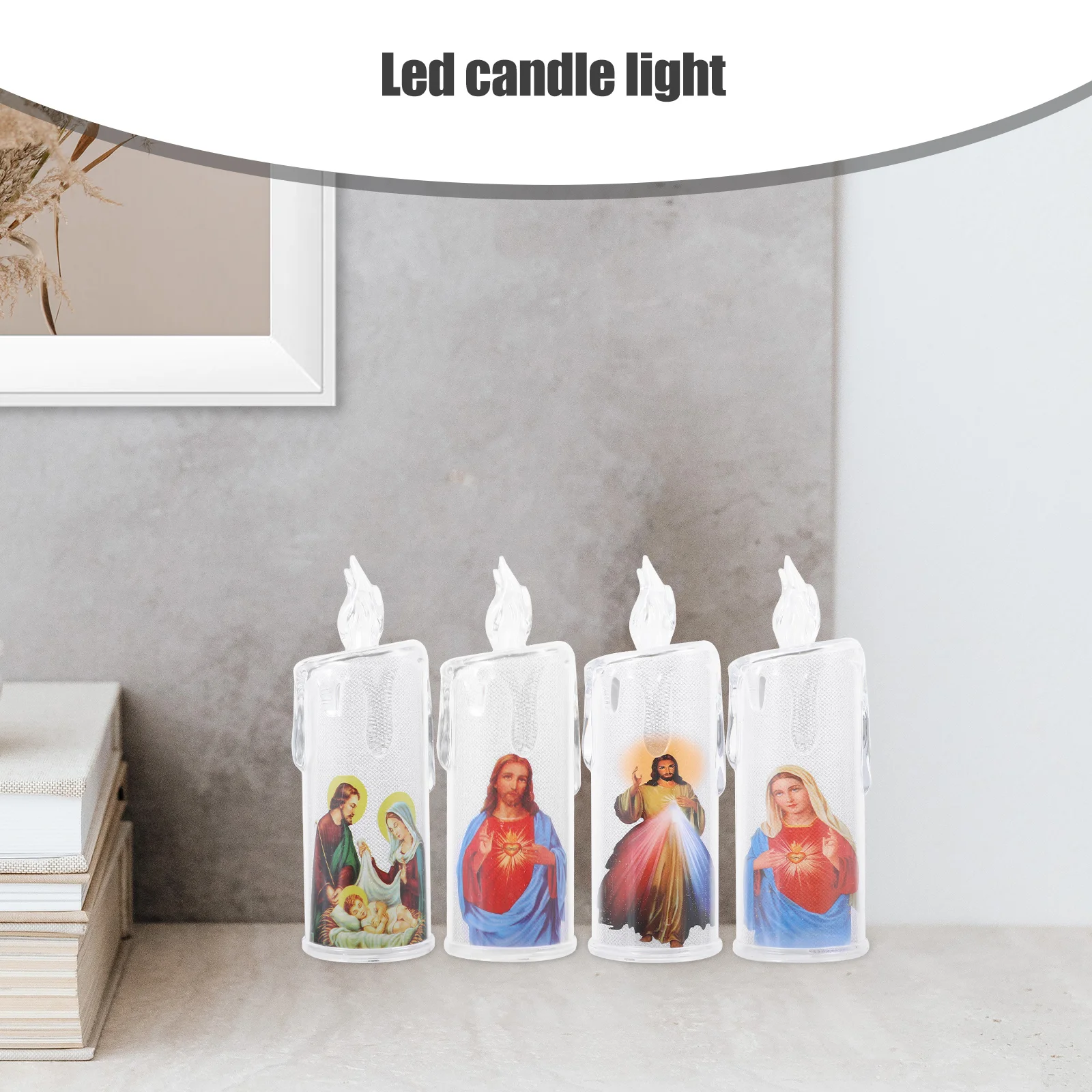 4 Pcs Light Jesus Lantern Candelabras Electric Lamp Christ Plastic Advent Christmas Party Favor LED Candles