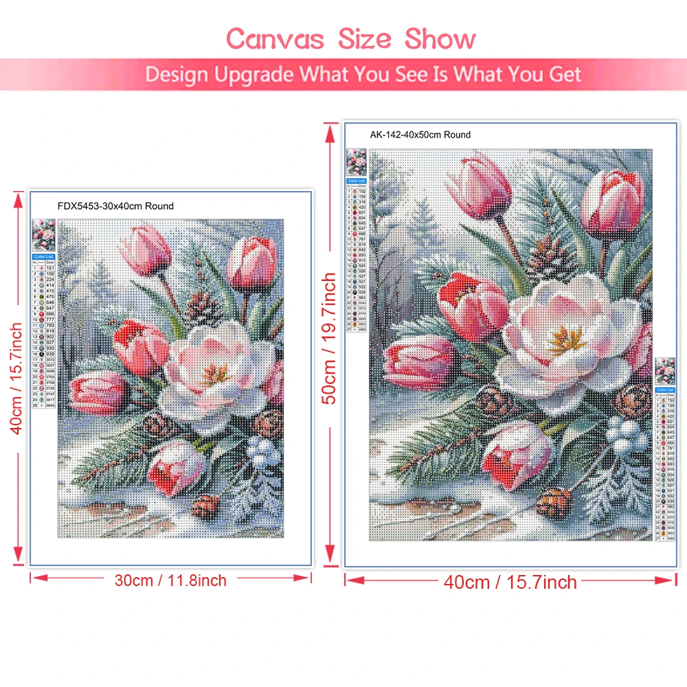 5D-Diamantkunst, Gemälde, Winter, Schnee, Landschaft, Blumenserie, komplett, rund/quadratisch, Diamant-Mosaik, Edelstein, eingelegte Wanddekoration, Geschenk – Detail 6