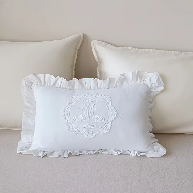 Picture 5: French Lace Pillowcase | White Square Cushion Cover with Zipper Closure, Embroidery, Polyester, Hand Wash Only