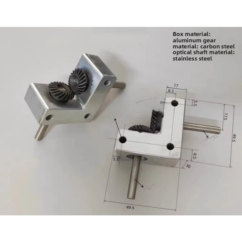 90 degree converter, speed ratio 1:1 small spiral bevel gear box aluminum right angle commutator, output shaft 6/8/10