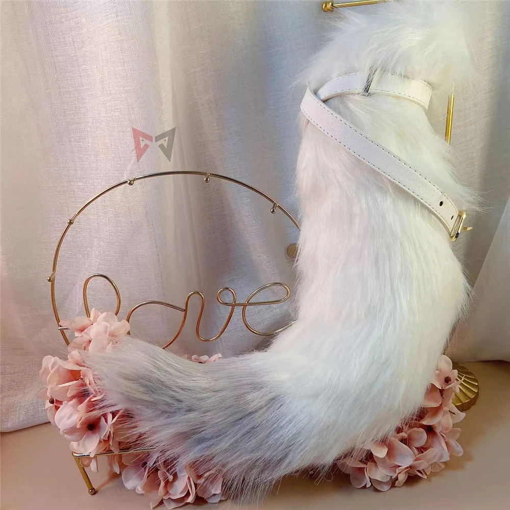 New Handmade Work White Wolf Ears Hairhoop Tail Necklace Earrings Cosplay Carnaval Gothic Lolita Acessories Hair Hoop Headwear