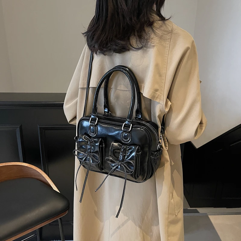 LEFTSIDE Small Bow Design PU Leather Simple Crossbody Bags for Women 2024 Y2K New Trends Luxury Shoulder Bag Females Handbags