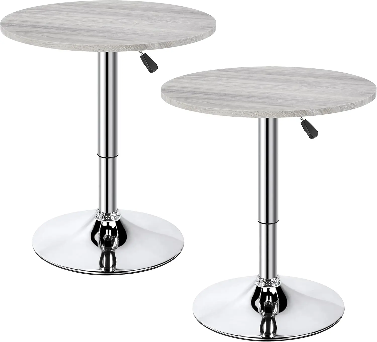 Round Bar Table, Adjustable Height and 360° Swivel Bar Tables, Cocktail Table with Top, Silver Leg Base for Bar, Bistro,  Grey