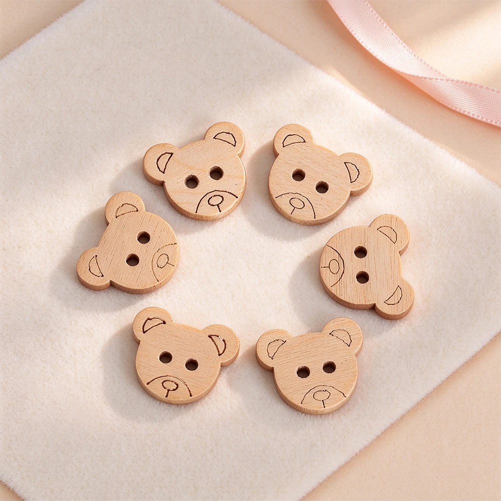50pcs Kawaii Teddy Bear Buttons Wooden Cute Animal Decorative Sewing Buttons 2 Holes for Children Scrapbooking Knitting Project