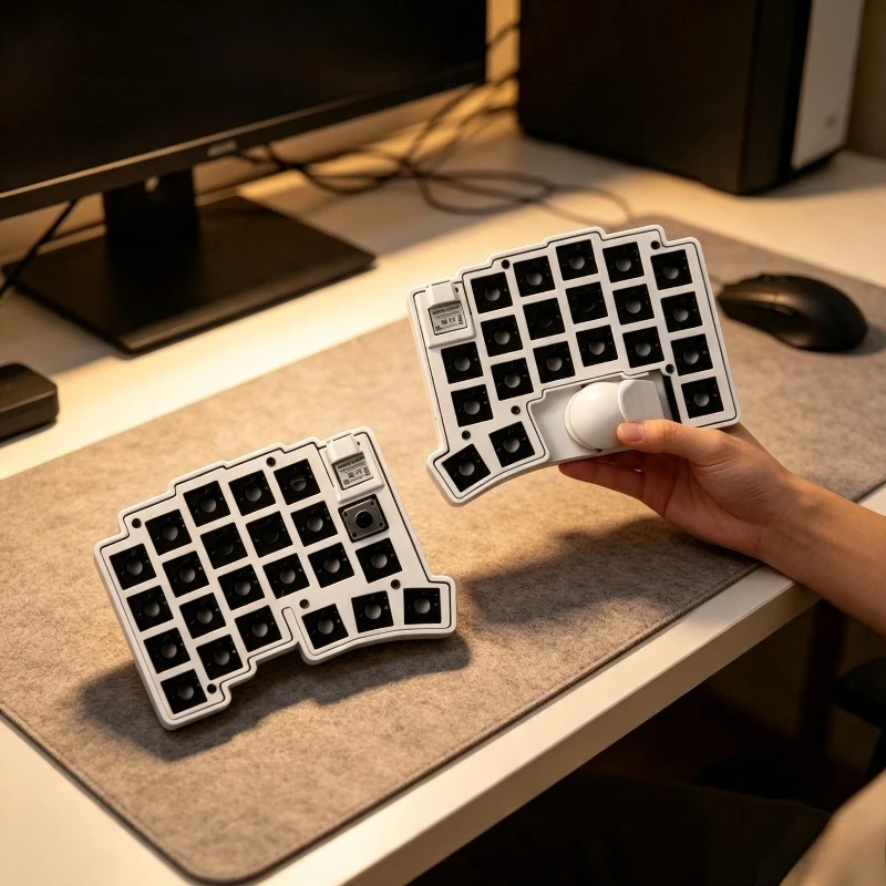 MoNa Wireless 42keys Split Trackball Keyboard Custom Wireless Bluetooth Hot-swap MX PAW3222 Optical Sensor 25mm POM Trackball