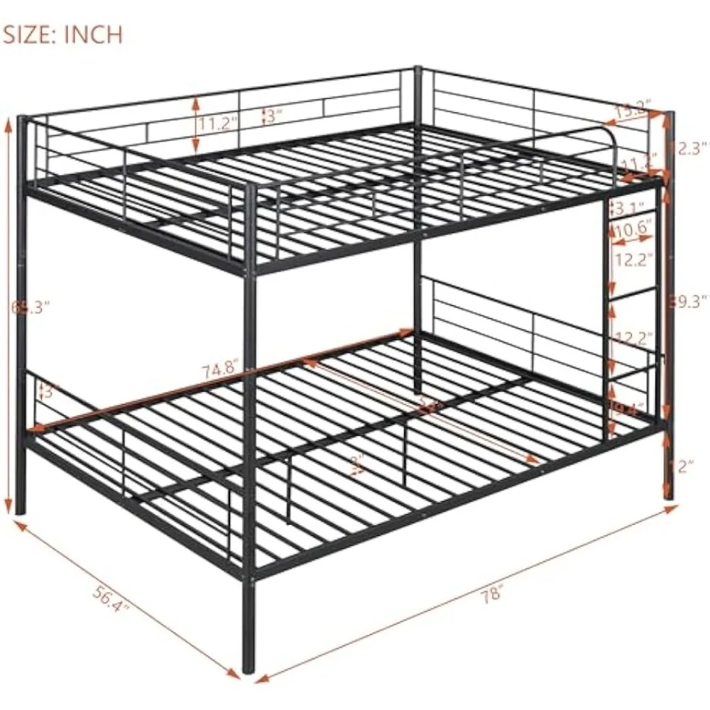 Bunk Bed Full over Full, Heavy Duty Metal Bunk Beds Can be Divided into 2 Full Beds, Full Size Bunk Bed