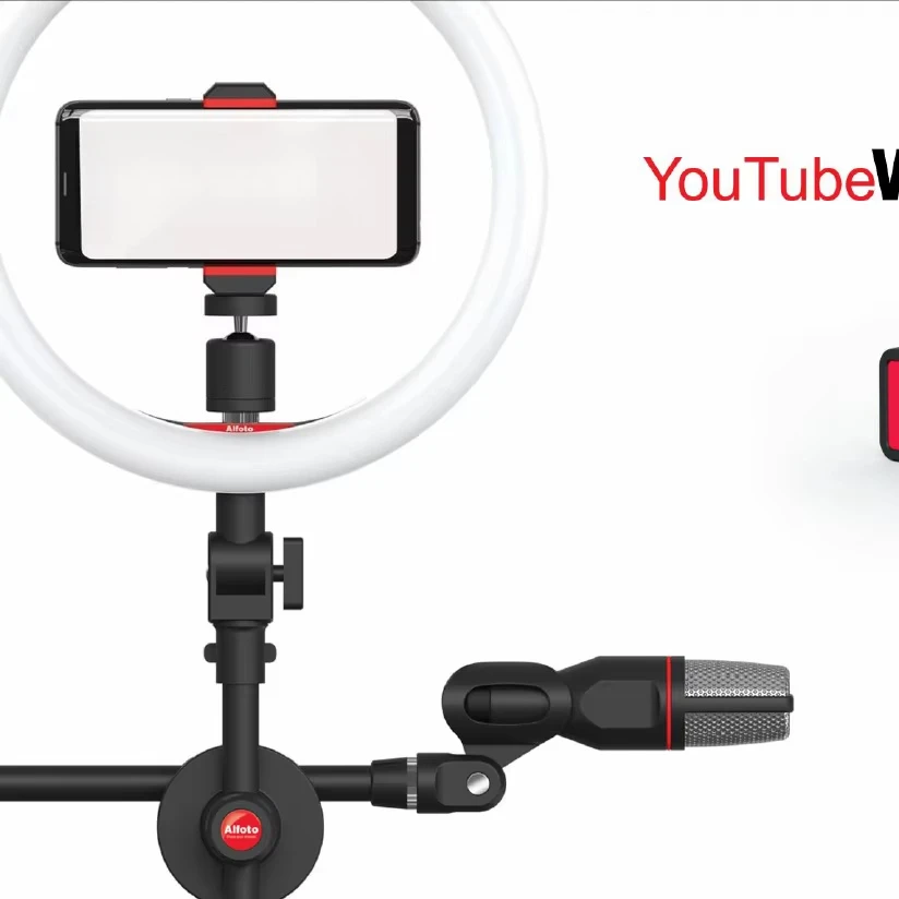 ضوء كاميرا الفيديو، ضوء حلقة سيلفي مع حامل الهاتف الخليوي، حامل ثلاثي القوائم مع ميكروفون