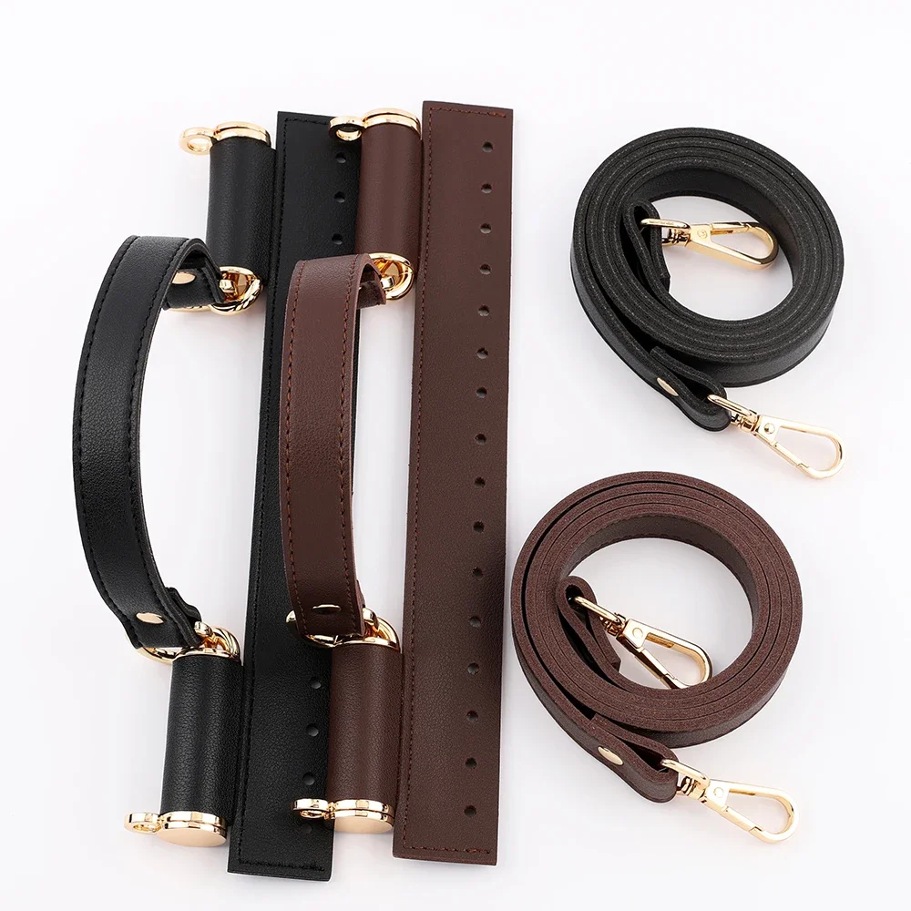 1set Women Handbag Handle Leather Bag Set Crossbody Shoulder Bag Strap Black Coffee Woven Bag Handle With Hardware Accessories