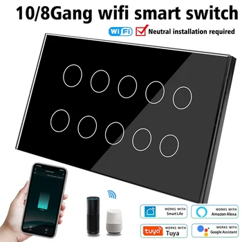 WIFI Smart Touch Light Wandschakelaar Onderbreker Glazen Paneel 8/10 Gang 147*86mm Werk Tuya APP Hele huis intelligente controle