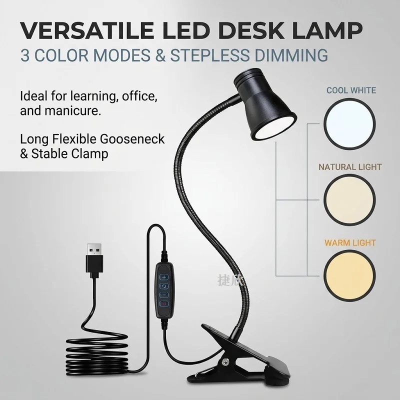 

LED clip desk lamp eye protection learning reading lamp bedside atmosphere photography filling light