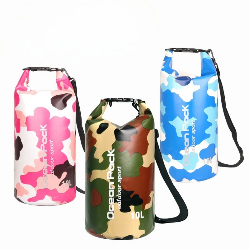 PVC Cloth Waterproof Swim Bucket, Camouflage Floating Dry Bag, Beach Crossbody Rafting Sack, Handheld Sand Storage Pouch