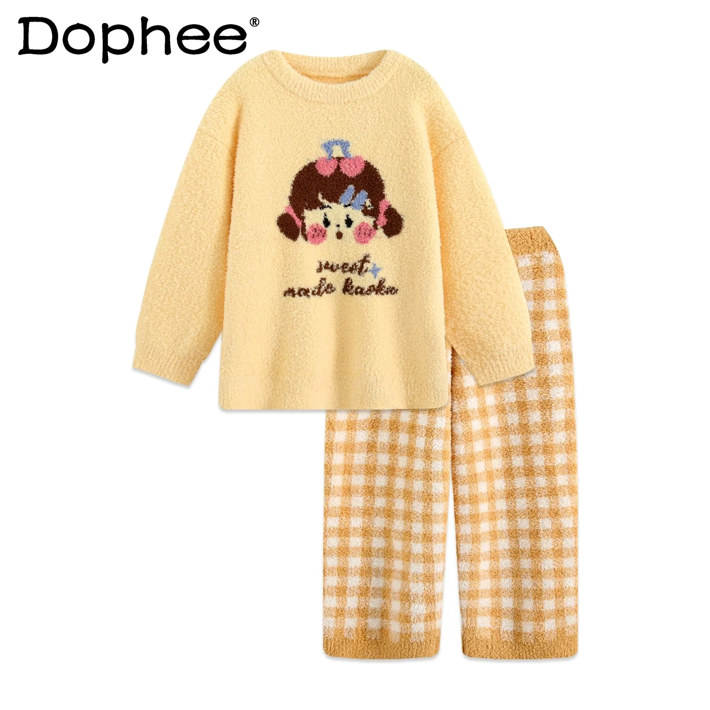 

Japanese Sweet Cute Girl Round Neck Long Sleeve Pajamas for Women Autumn Winter 2025 New Thickened Soft Wearable Homewear