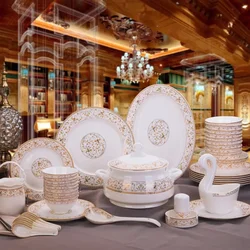 Porcelain Dinner Set Bone China Tableware Ceramic Dish Ensemble Dinnerware Collection Elegant Diner Service Kit