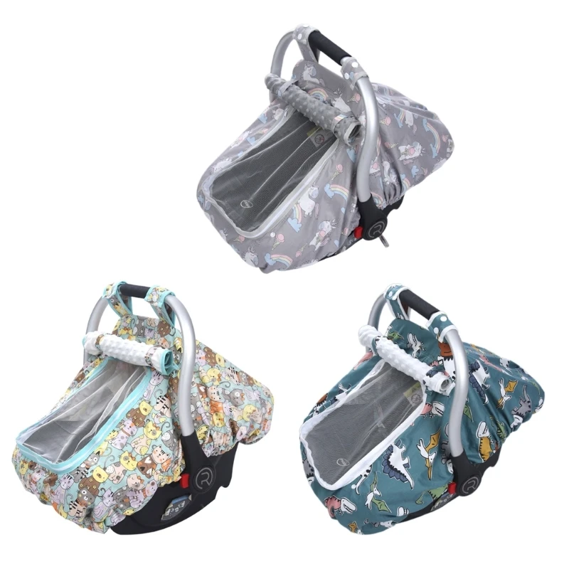 Baby Safety Cover Pushchair Sun-shade Cover with Cartoon Print Infant Car Carrycots Breathable Windproof Dropship