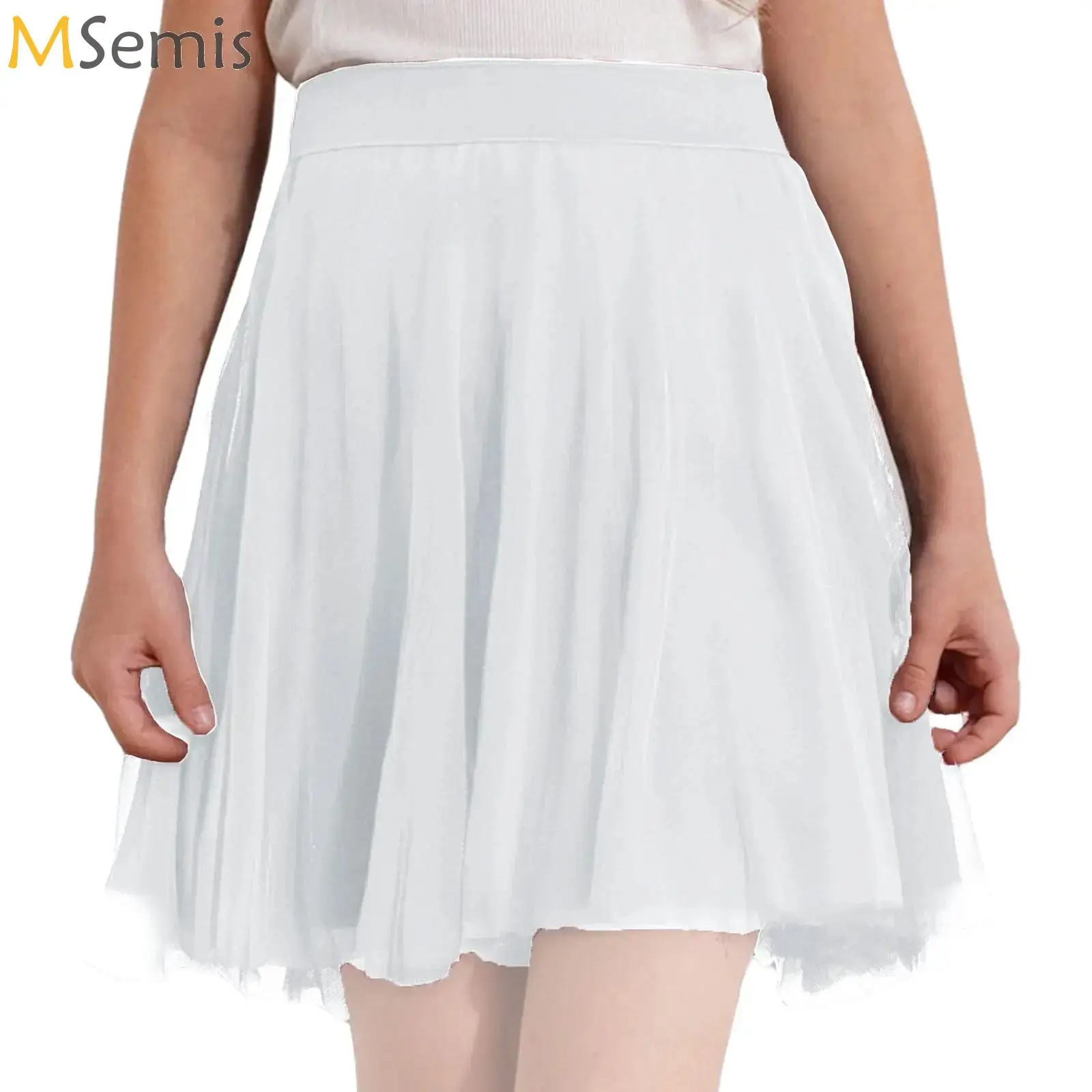 

Children Girls Ballet Modern Lyrical Dance Costume High Waist Mesh Tulle Ballerina Leotard Skirt for Figure Skating Gymnastics