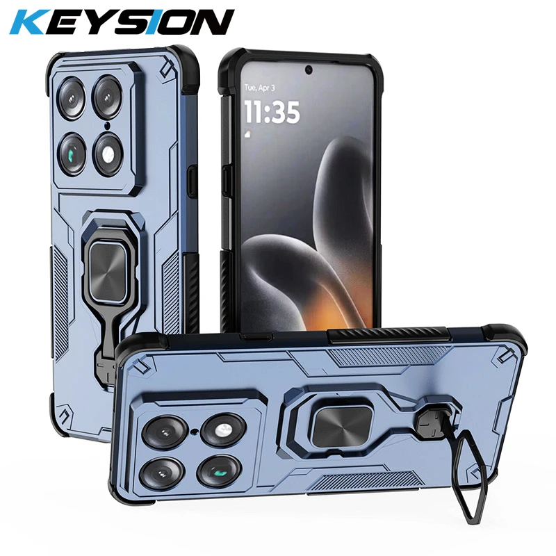 

KEYSION Shockproof Armor Case for Motorola MOTO Signature 5G Soft Silicone+PC Upright Metal Live Ring Stand Phone Back Cover