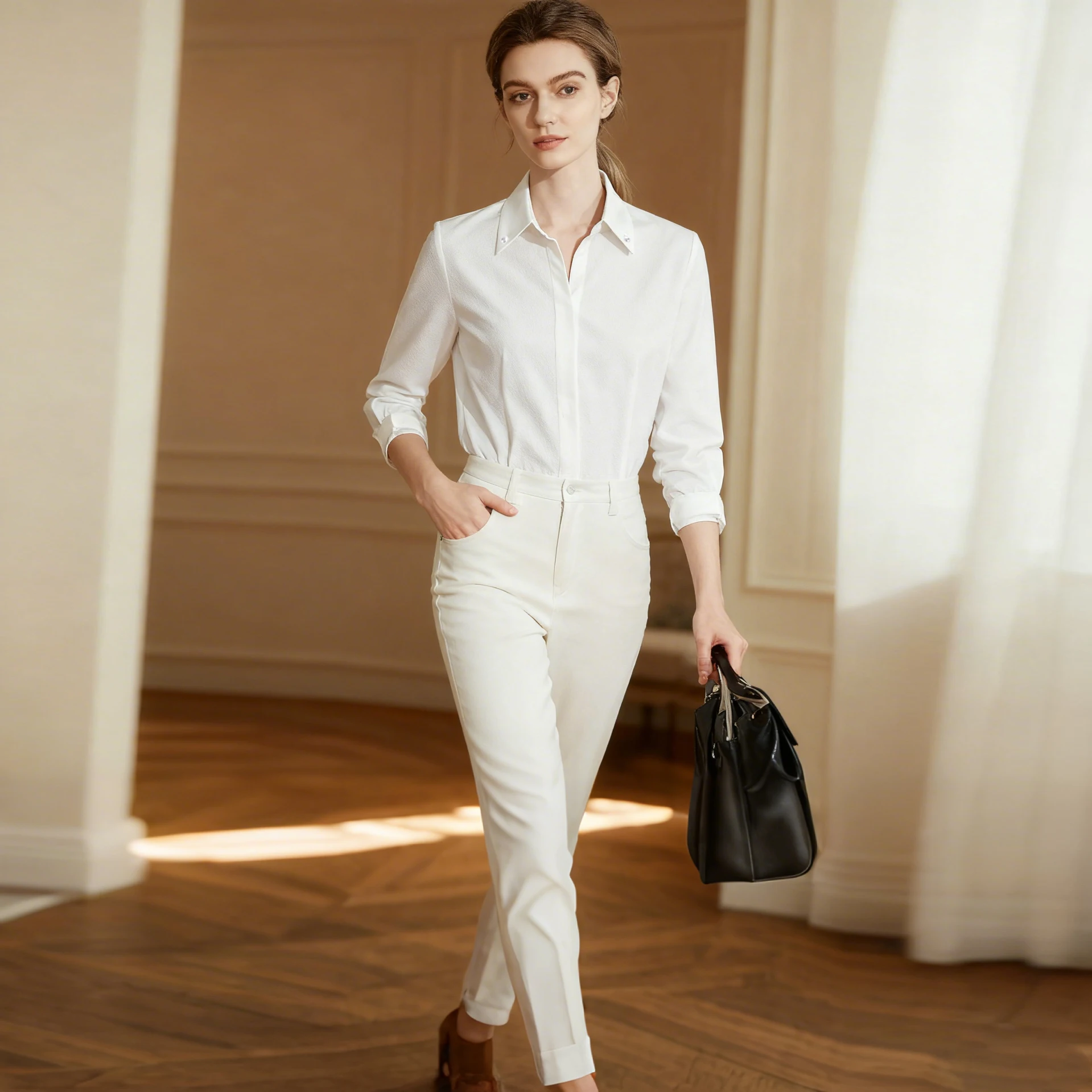 

Women's White Shirt 2025 New Casual Bottom Top Commuter Long Sleeve