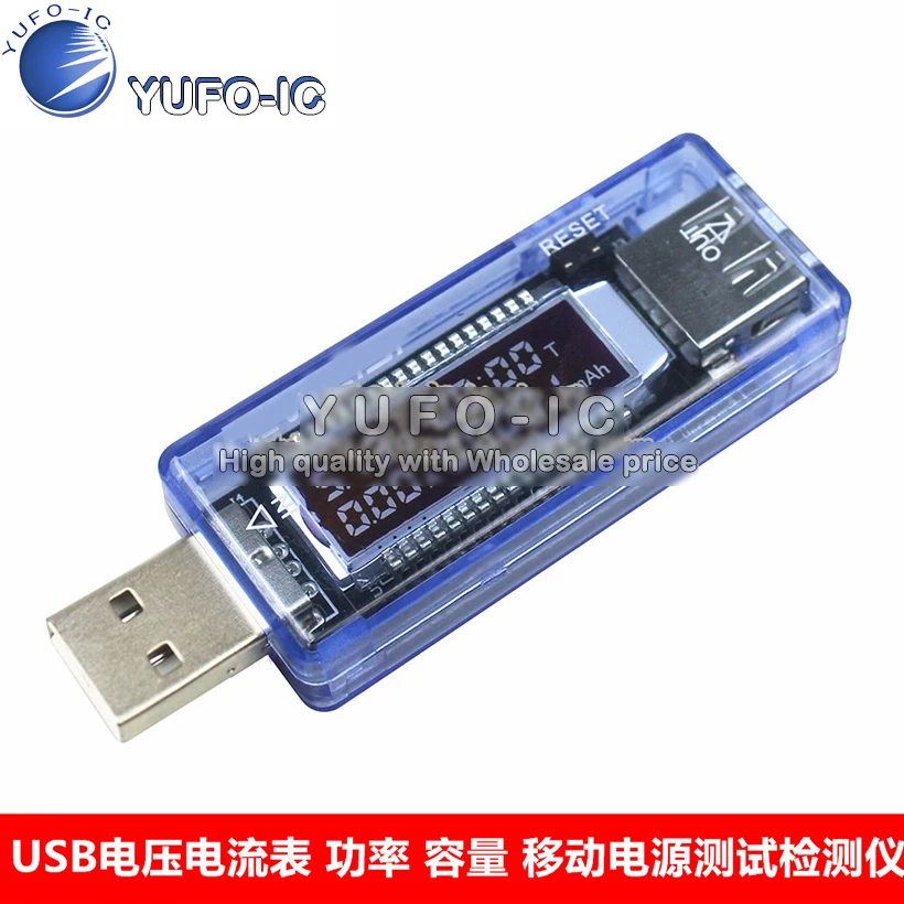 USB Mobile Power Supply Voltage Ammeter Power Capacity Test Detector Transparent Blue