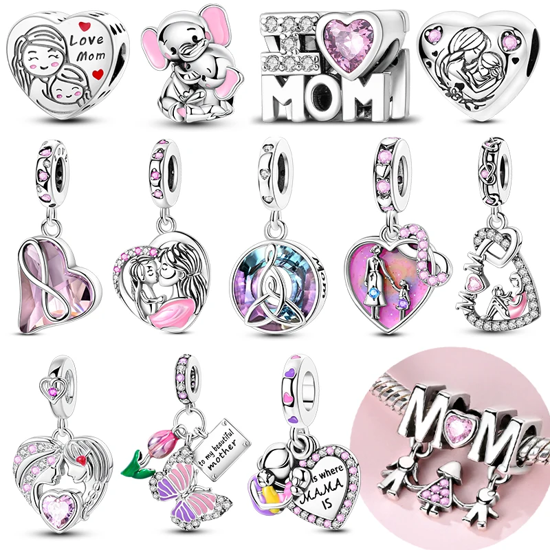 Mother Love Family Silver Charms Beads Fit Original Bracelet Bag Keychain Earring Charm Bead Pendant Diy Women Jewelry Gift