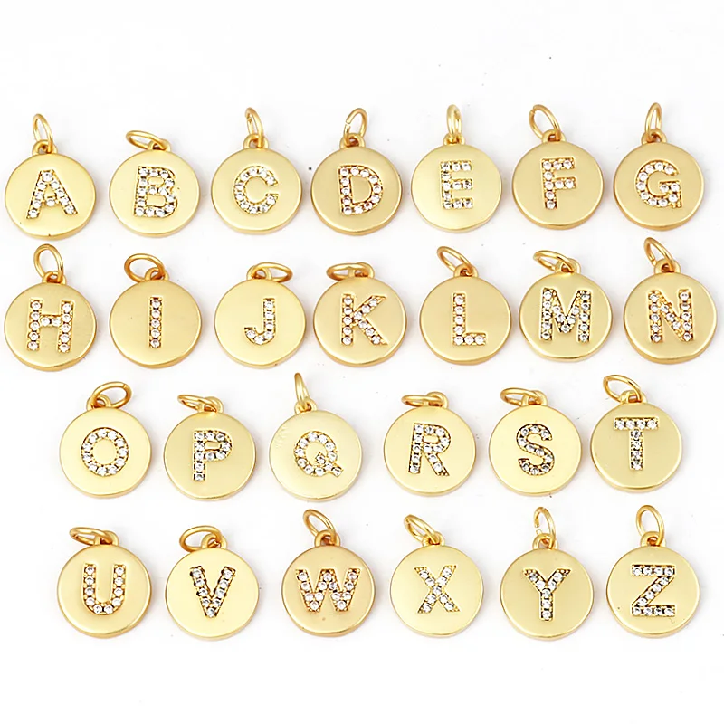 2pcs Lot Initial Letter Alphabet Gold Name Charm Pendant, Clear CZ Micro Paved for Handmade Jewlery Supplies L82