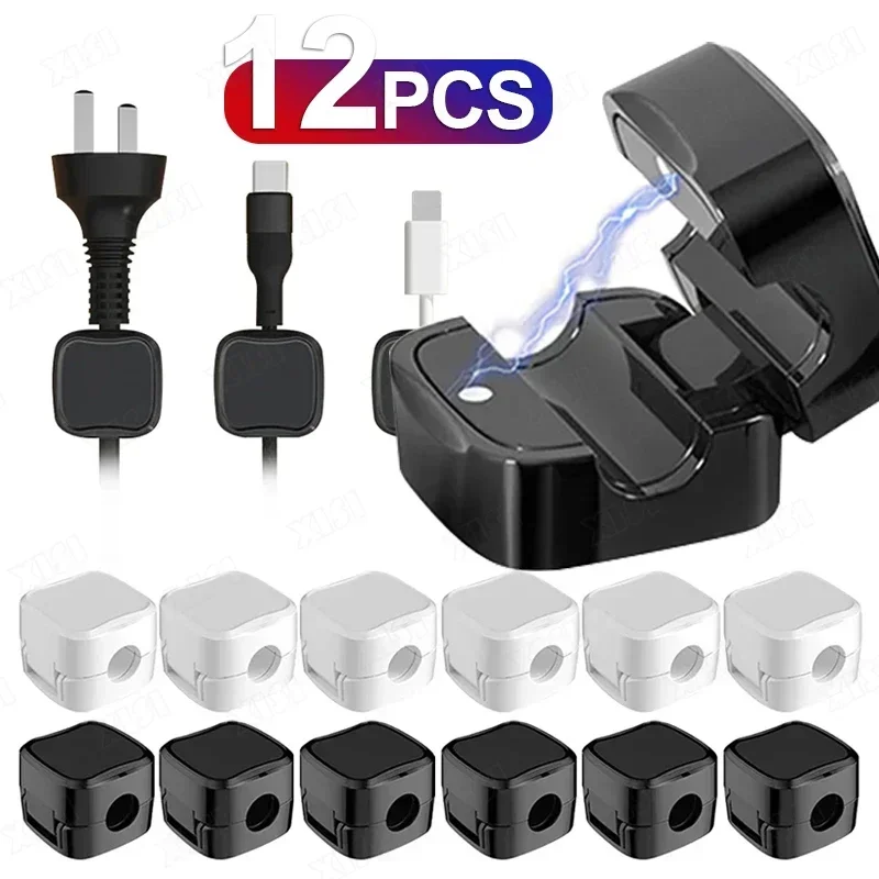 1/6/12PCS Magnetic Cable Clip Cable Smooth Adjustable Cord Holder Under Desk Cable Management Wire Keeper  Organizer Holder