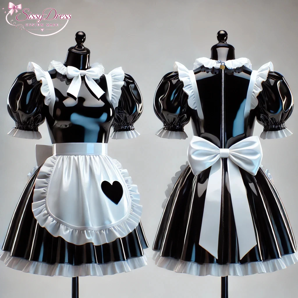 

Sissy dress sexy crossdressing sissy maid short lockable black heavy PVC dress Uniform apron costume[G4077]