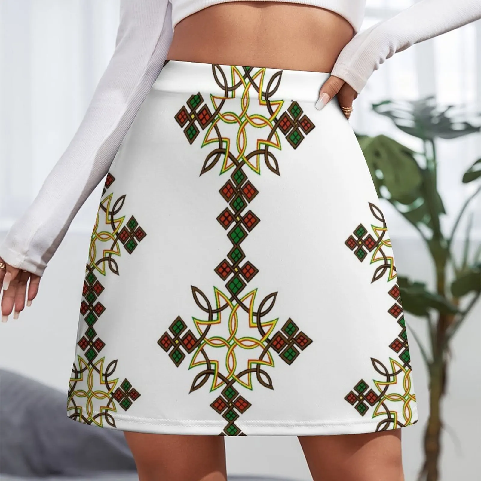 Ethiopian Art Cross Mini Skirt japanese style fashion korean clothing