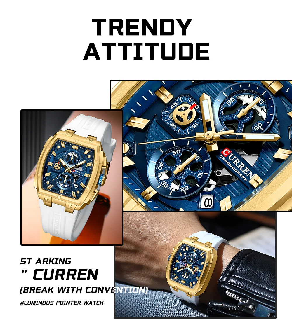 CURREN Herren-Chronograph Quarzuhr mit Leuchtzeigern und automatischer Datumsanzeige - für Business und Freizeit 8488 – Detail 3