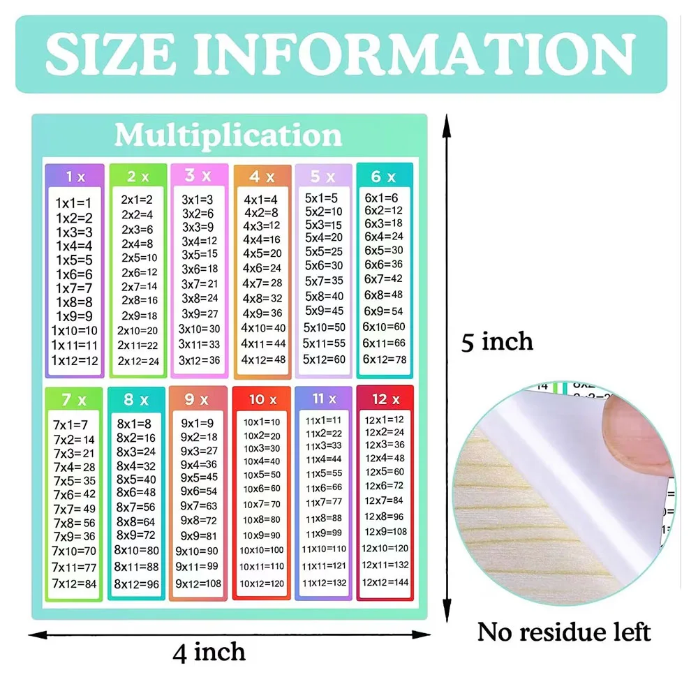 Educational Math Multiplication Stickers,4*5 inch Multiplication Division Educational Chart,50 Pcs