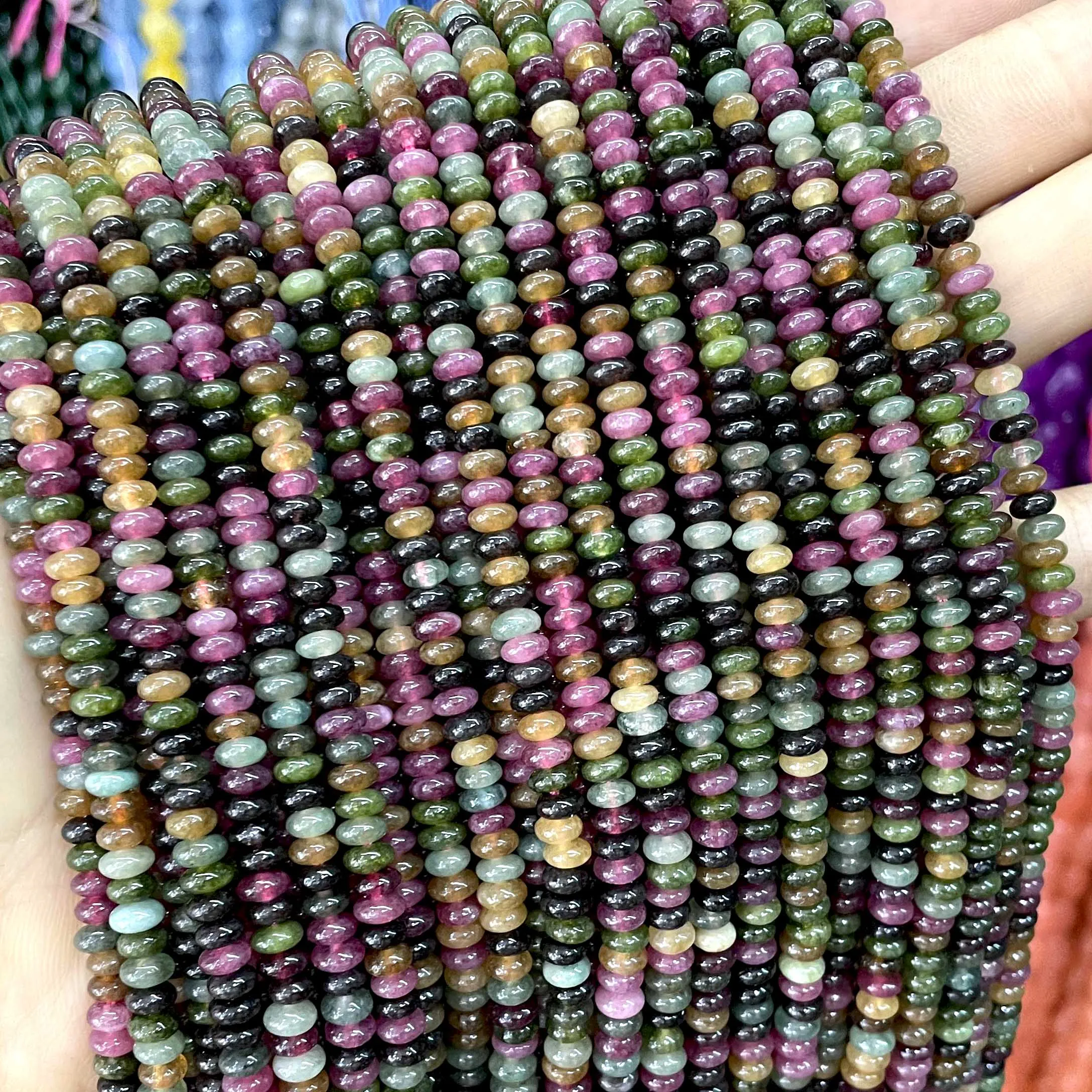 2X4MM Natural Stone Rondelle Colorful Tourmaline Abacus Round Loose Space Beads For Jewelry Making Diy Bracelet Accessories