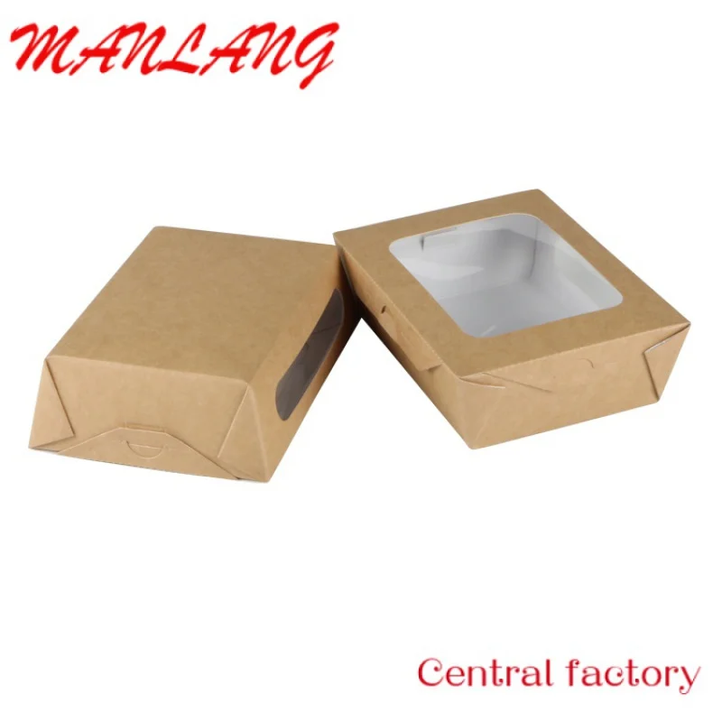 Custom  food box packaging take out food container PE coated kraft salad paper box with window