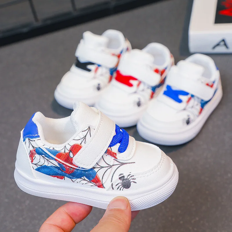 Disney-Desenhos animados infantis Spiderman Sneakers, sapatos esportivos respiráveis, casual, meninos, meninas, crianças, moda