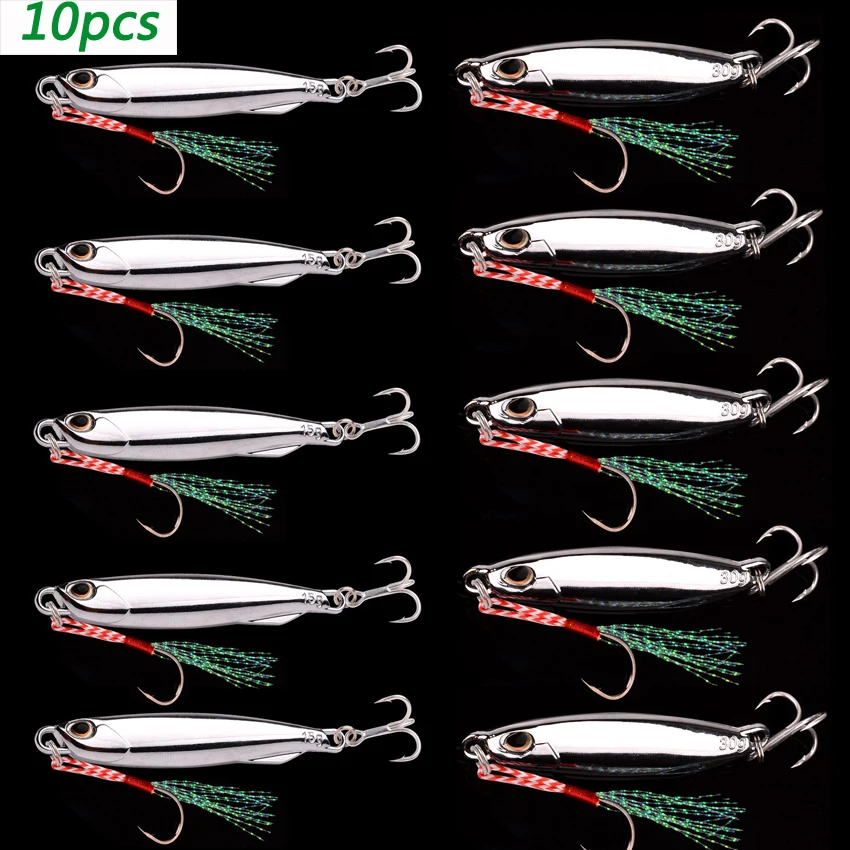 10PC Metal Casting Jigs 10g-15g-20g-30g-40g Shore Drag Cast Jigging Bait Trolling Spoon Fishing Lure Hard Wobbler Leurre Pesca